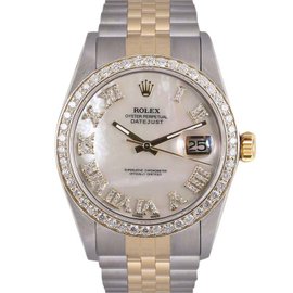 Rolex Datejust Stainless Steel & 18K Yellow Gold Mother Of Pearl Roman Dial wDiamonds 36mm Mens Watch