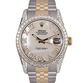 Rolex Datejust Stainless Steel/18K Yellow Gold wDiamonds White Mother Of Pearl Dial 36mm Mens Watch