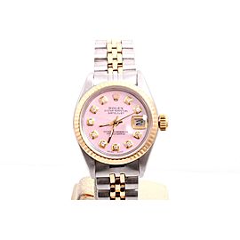 Rolex Datejust 2tone 14K Yellow Gold And Stainless Steel Custom Pink Diamond Dial 26mm Womens Watch