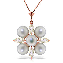 6.3 CTW 14K Solid Rose Gold Necklace Rose Topaz pearl