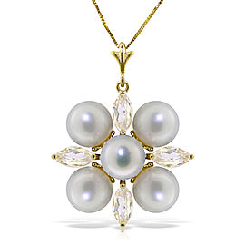 6.3 CTW 14K Solid Gold Necklace White Topaz pearl