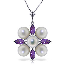 6.3 CTW 14K Solid White Gold Loving Embrace Amethyst pearl Necklace