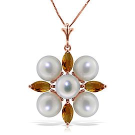 6.3 CTW 14K Solid Rose Gold Snowflake pearl Citrine Necklace