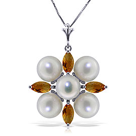 6.3 CTW 14K Solid White Gold Fragrant Kiss Citrine pearl Necklace