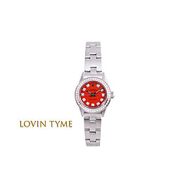 Rolex Ladies SS Oyster Perpetual - Orange Diamond Dial - Diamond Bezel