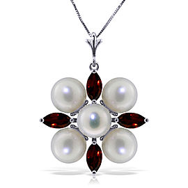 6.3 CTW 14K Solid White Gold Sky's The Limit Garnet pearl Necklace