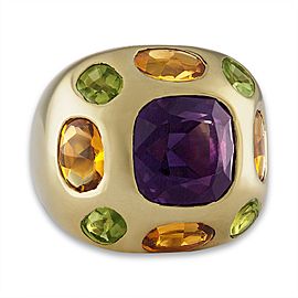 Chanel 18K Yellow Gold Amethyst Citrine & Peridot Ring Size 3.5