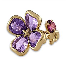 Chanel 18K Yellow Gold Amethyst Tourmaline Flower Ring Size 5.5