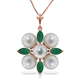 6.3 CTW 14K Solid Rose Gold Necklace Emerald pearl