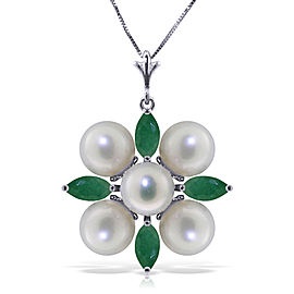 6.3 CTW 14K Solid White Gold This Is Perfect Emerald pearl Necklace