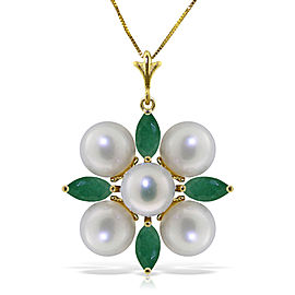 6.3 CTW 14K Solid Gold It Takes Two Emerald pearl Necklace