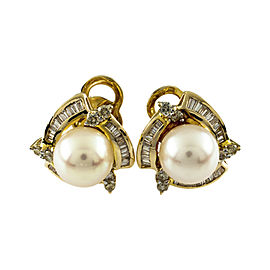 14K Yellow Gold with Pearl and Diamond Earrings