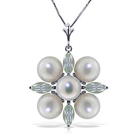 6.3 CTW 14K Solid White Gold Kissing Spree Aquamarine pearl Necklace