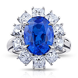 7.43 carat Oval Blue Sapphire and Diamond Platinum Ring