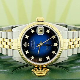 Rolex Datejust Midsize 31mm Gold/SS Factory Vignette Blue/Black Diamond Dial