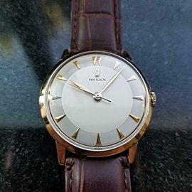 ROLEX Men's 14k Gold cal.1215 Hand-Wind Dress Watch, c.1960s Swiss Vintage LV968