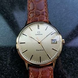 Men's Omega 14K Gold Geneve 192.051 Hand-Wind w/Date c.1970s Swiss Vintage LV790