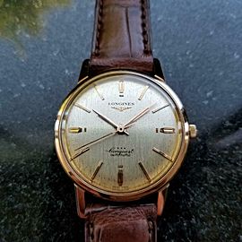 Longines Conquest Automatic 18k Rose Gold 1960s Mens Watch on Croc Vintage LV394