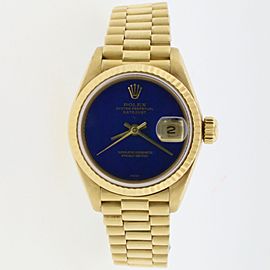 Rolex President Datejust Ladies Yellow Gold 26MM Blue Lapis Dial Watch 69178