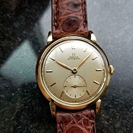 Omega Mens Automatic Bumper Solid 18k Gold 32mm 1950s Vintage Swiss Watch LV524