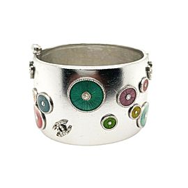 CHANEL - 02C Millennium Silvered Cuff - Enamel Multicolor Circles - CC Logo - OS