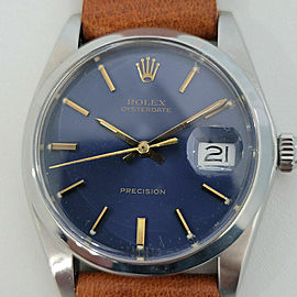 Mens Rolex Oysterdate Ref 6694 34mm Blue Dial Manual Wind 1980s w Paper RA217T