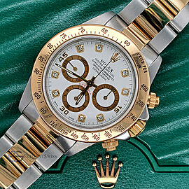 Rolex Cosmograph Daytona 40mm 2-Tone White Diamond Dial Oyster Watch