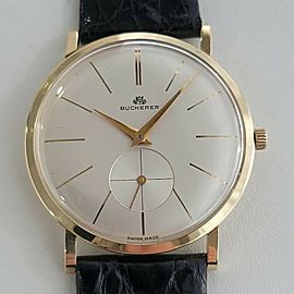 Mens Bucherer 35mm Manual Wind 18k Gold Dress Watch 1970s Swiss Vintage RA268