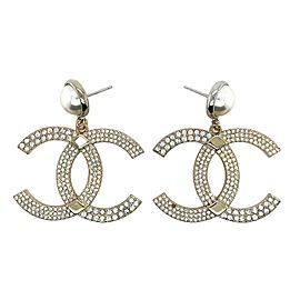 CHANEL - P21 C CC Logo Faux Pearl Drop Strass Crystal Gold Silver Earrings