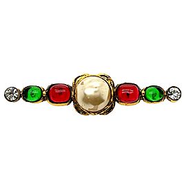 CHANEL - 1985 Vintage Gripoix and Faux Pearl / Red/ Green/ Gold Pin / Brooch