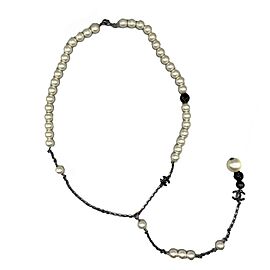 CHANEL - 05P Beaded CC Chain Drop - Black/White - Ruthenium Hardware - Necklace