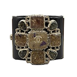 CHANEL - B12A - Gripoix Resin Cuff Black, Amber, Champagne Gold CC Bracelet