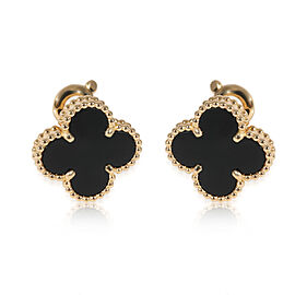 Van Cleef & Arpels Alhambra Onyx Earrings in 18K Yellow Gold