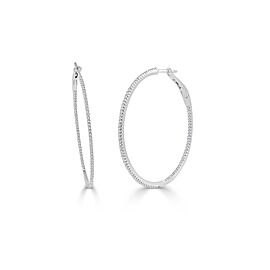 True 14k White Gold & Diamond Skinny Hoop Earrings