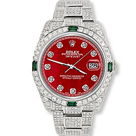 Rolex Datejust T Diamond/Emerald Watch with Red MOP Dial