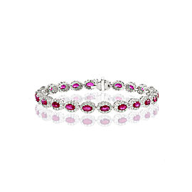 True Diamond & Ruby Oval Tennis Bracelet in 14K White Gold