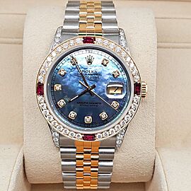 Rolex Datejust 36mm 2.48Ct Diamonds/Rubies Watch With Tahitian Blue Diamond Dial