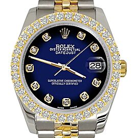 Rolex Datejust 36mm 2-Tone Diamond Bezel/Blue Vignette Dial Jubilee Watch