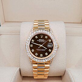 Rolex President Datejust Diamond Bezel/Lugs/Chocolate Dial Gold Watch