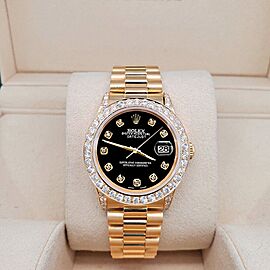 Rolex President Datejust Diamond Bezel/Lugs/Black Dial Gold Watch