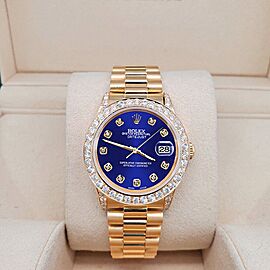 Rolex President Datejust Diamond Bezel/Lugs/Navy Blue Dial Gold Watch