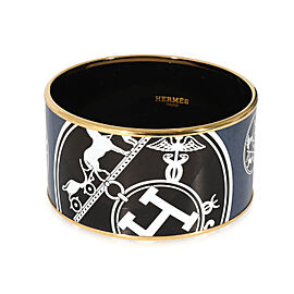 Hermès Confettis d'Ex Libris Gold Plated Extra Wide Enamel Bracelet (62MM)