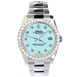 Rolex Datejust 36mm 2.7ct Aqua Blue Dial Watch with Custom Diamond Bezel