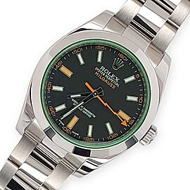 Rolex Milgauss 40MM Green Crystal Black Dial Steel Watch Box Papers