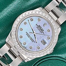 Rolex Datejust Midsize 31mm 1.52ct Bezel/Purple MOP Diamond Dial Oyster Watch