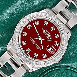 Rolex Datejust Midsize 31mm 1.52ct Bezel/Imperial Red Diamond Dial Oyster Watch