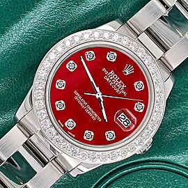 Rolex Datejust Midsize 31mm 1.52ct Bezel/Red MOP Diamond Dial Steel Oyster Watch