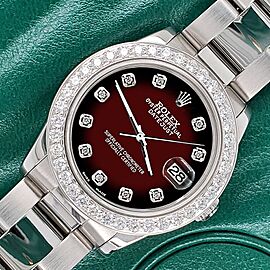 Rolex Datejust Midsize 31mm 1.52ct Bezel/Maroon Vignette Dial Steel Oyster Watch