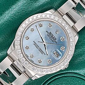 Rolex Datejust Midsize 31mm 1.52ct Bezel/Ice Blue Diamond Dial Oyster Watch