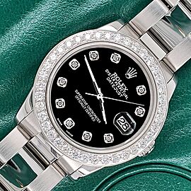 Rolex Datejust Midsize 31mm 1.52ct Bezel/Black Diamond Dial Steel Oyster Watch